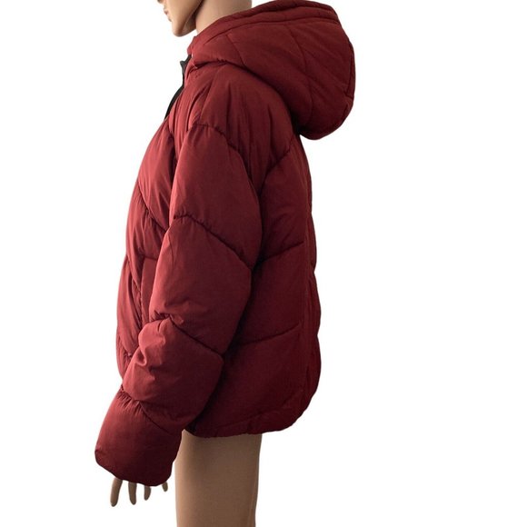 # 87 Nordstrom Puffer Coat Jacket Womens Size Medium Burgundy Wine New Chevron - Picture 8 of 10